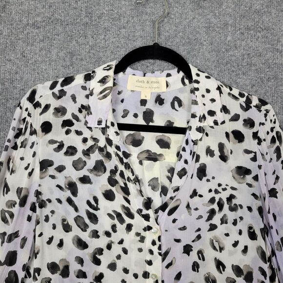 CLOTH & STONE Leopard Animal Print Flowy Long Sleeve Rayon Button Top SIZE SMALL - Picture 3 of 12